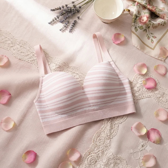 Striped Light Padded Cotton Bra – Wire-Free Everyday Comfort