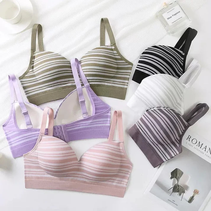 Striped Light Padded Cotton Bra – Wire-Free Everyday Comfort