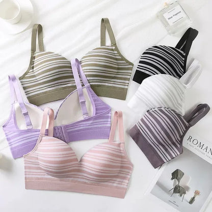 Striped Light Padded Cotton Bra – Wire-Free Everyday Comfort