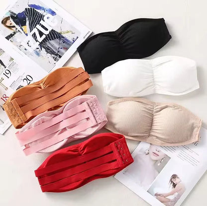 Pack of 2 Strapless Ribbed Tube Bra | Non-Slip, Side Hook Closure
