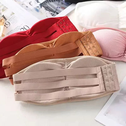 Pack of 2 Strapless Ribbed Tube Bra | Non-Slip, Side Hook Closure