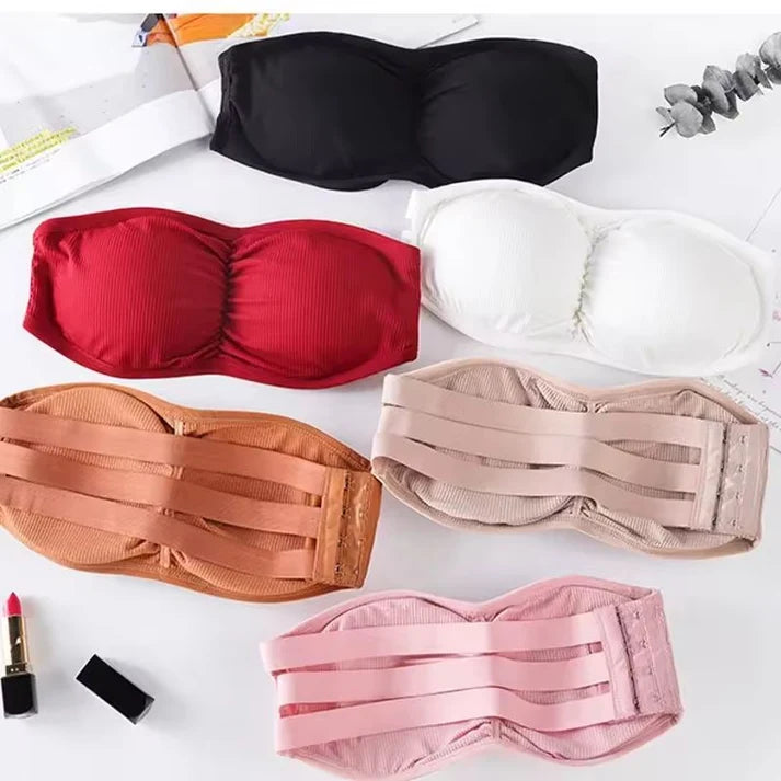 Pack of 2 Strapless Ribbed Tube Bra | Non-Slip, Side Hook Closure