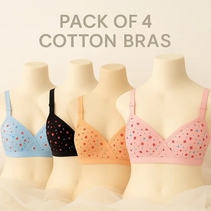 Pack Of 4 | Soft Cotton Hosiery Fabric Imported Style Printed Bra