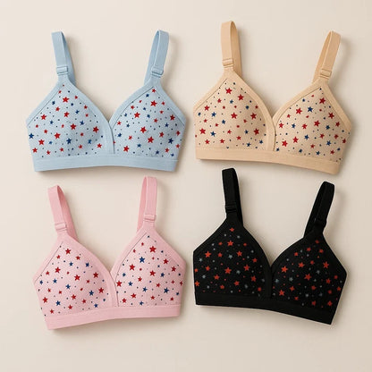 Pack Of 4 | Soft Cotton Hosiery Fabric Imported Style Printed Bra