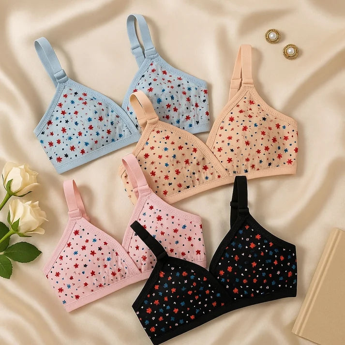 Pack Of 4 | Soft Cotton Hosiery Fabric Imported Style Printed Bra