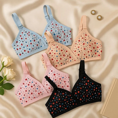 Pack Of 4 | Soft Cotton Hosiery Fabric Imported Style Printed Bra